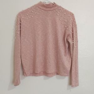Pearl Sleeve Mockneck Sweater